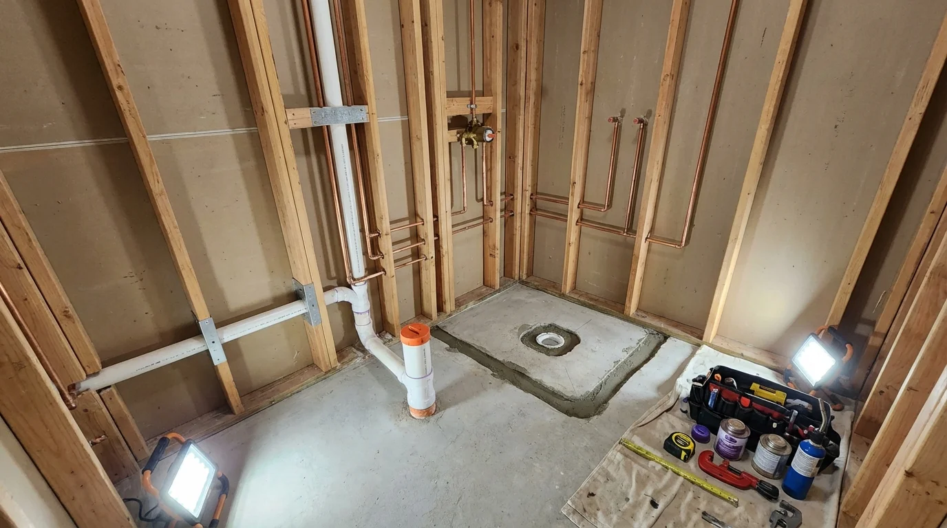 Bathroom rough-in plumbing during remodel by Johns Plumbing LLC in Carrizozo