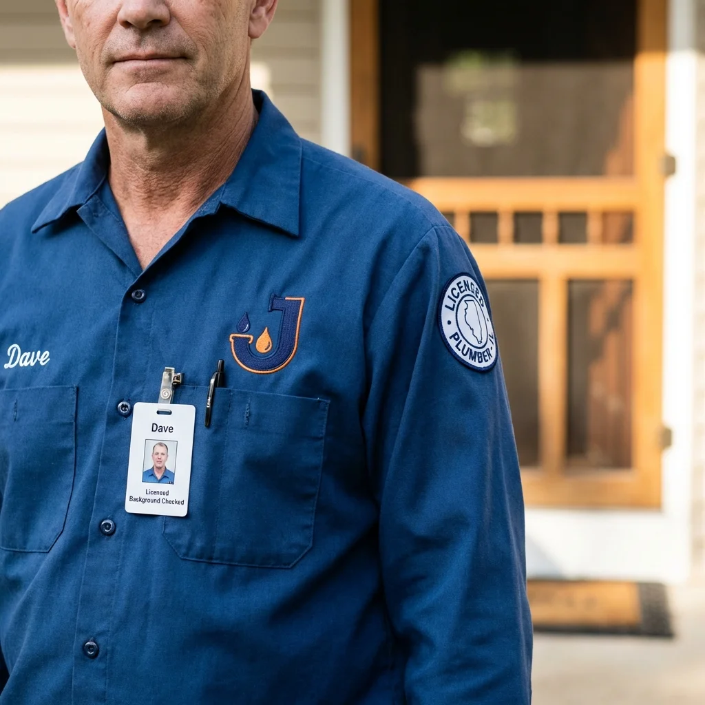 Licensed plumber showing ID badge in Carrizozo, NM