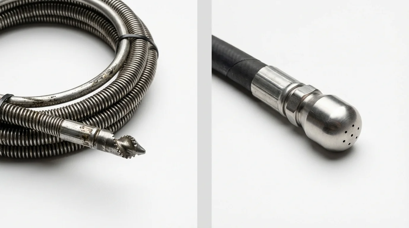 Drain snake cable and hydro jetting nozzle used for drain cleaning in Carrizozo, NM