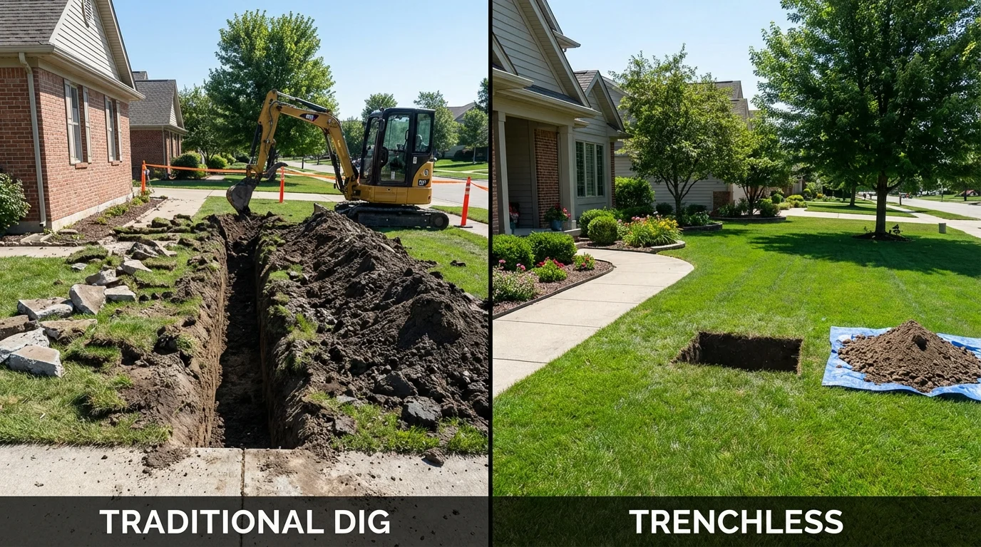Trenchless sewer repair with minimal yard damage versus traditional excavation in Carrizozo, NM